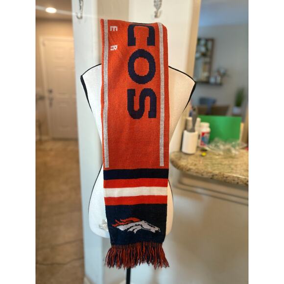 Denver Broncos NFL Football Neck Scarf Orange Blue Fringed Soft Knit Unisex - Picture 4 of 6